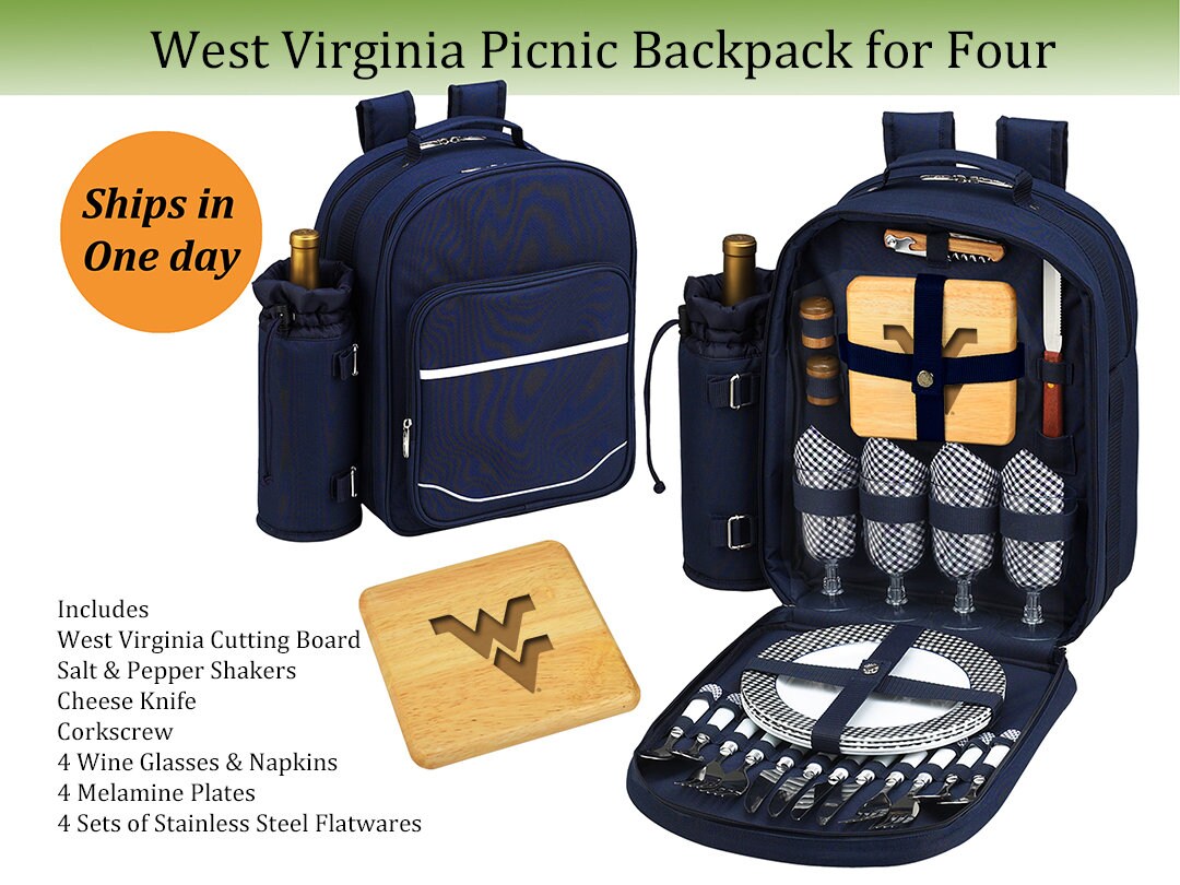 West Virginia Mountaineer Picnic Backpack Set for Four With  display picture 3