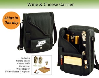 Purdue Boilermakers Insulated Wine Carriers with Glasses & Accessories - Tailgating Game Day Picnics Alumni Gifts Park