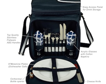 Personalized Picnic Basket for Two, Insulated Cooler Bag, Wedding Gift