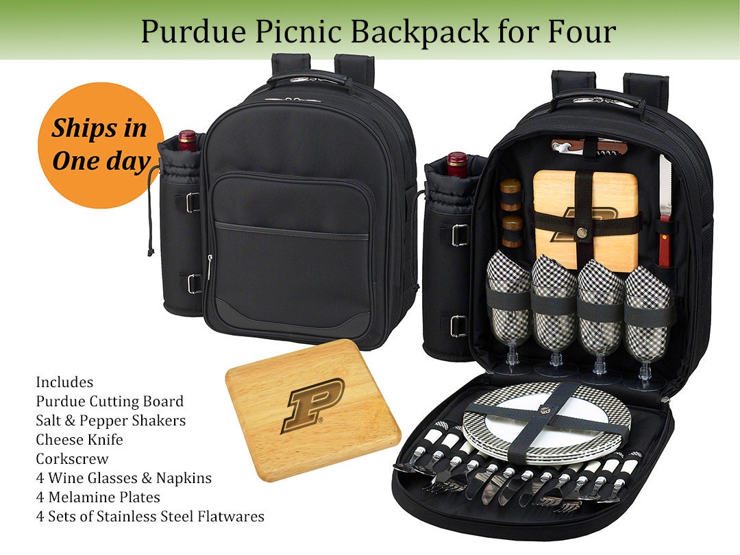 Purdue Boilermakers Picnic Backpack Set for Four With Engraved Board ...