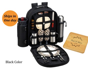 Picnic Coffee Backpack for Two with Cooler and Personalized Cheese Board - Wedding Gift,  Housewarmings, Business Gift with Logo