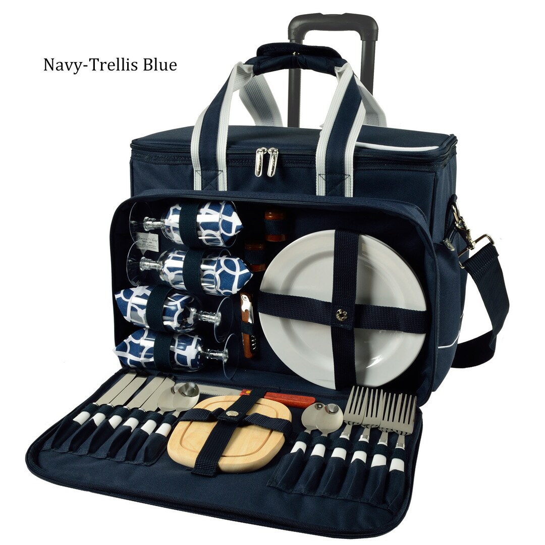 Personalized Picnic Basket on Wheels for 4 Deluxe wedding Gift