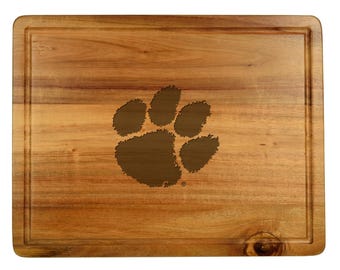 Clemson Tigers Acacia Cutting Charcuterie Cheese Board. Unique Alumni Gift, Graduation, Tailgating, Entertaining, Birthdays