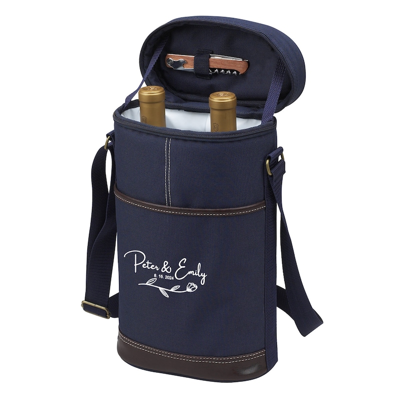 Upscale Personalized Two Wine Bottle Canvas Cooler Bag with Corkscrew; Weddings; Housewarming, Holidays. FREE EXPEDITED SHIPPING