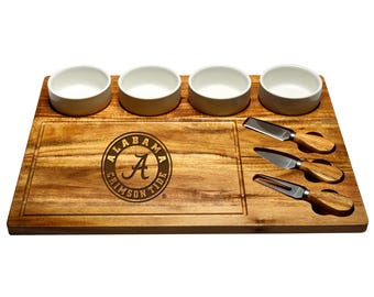Alabama Crimson Tide Acacia Charcuterie Cheese Board.  Unique Alumni Gift, Graduation, Tailgating, Entertaining, Birthdays