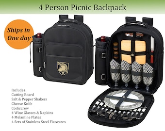 Army Black Knights Picnic Backpack for 2 and 4 Persons, Graduation Gift, Tailgating Game Day Picnics Alumni Holiday Gift