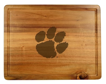 Clemson Tigers Acacia Cutting Charcuterie Cheese Board. Unique Alumni Gift, Graduation, Tailgating, Entertaining, Birthdays