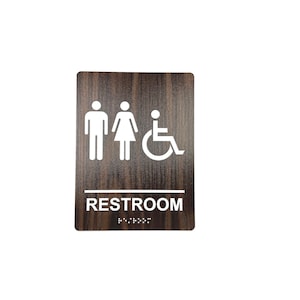 ADA Compliant Bathroom Sign With Braille - Acrylic With Teak Wood Grain ...