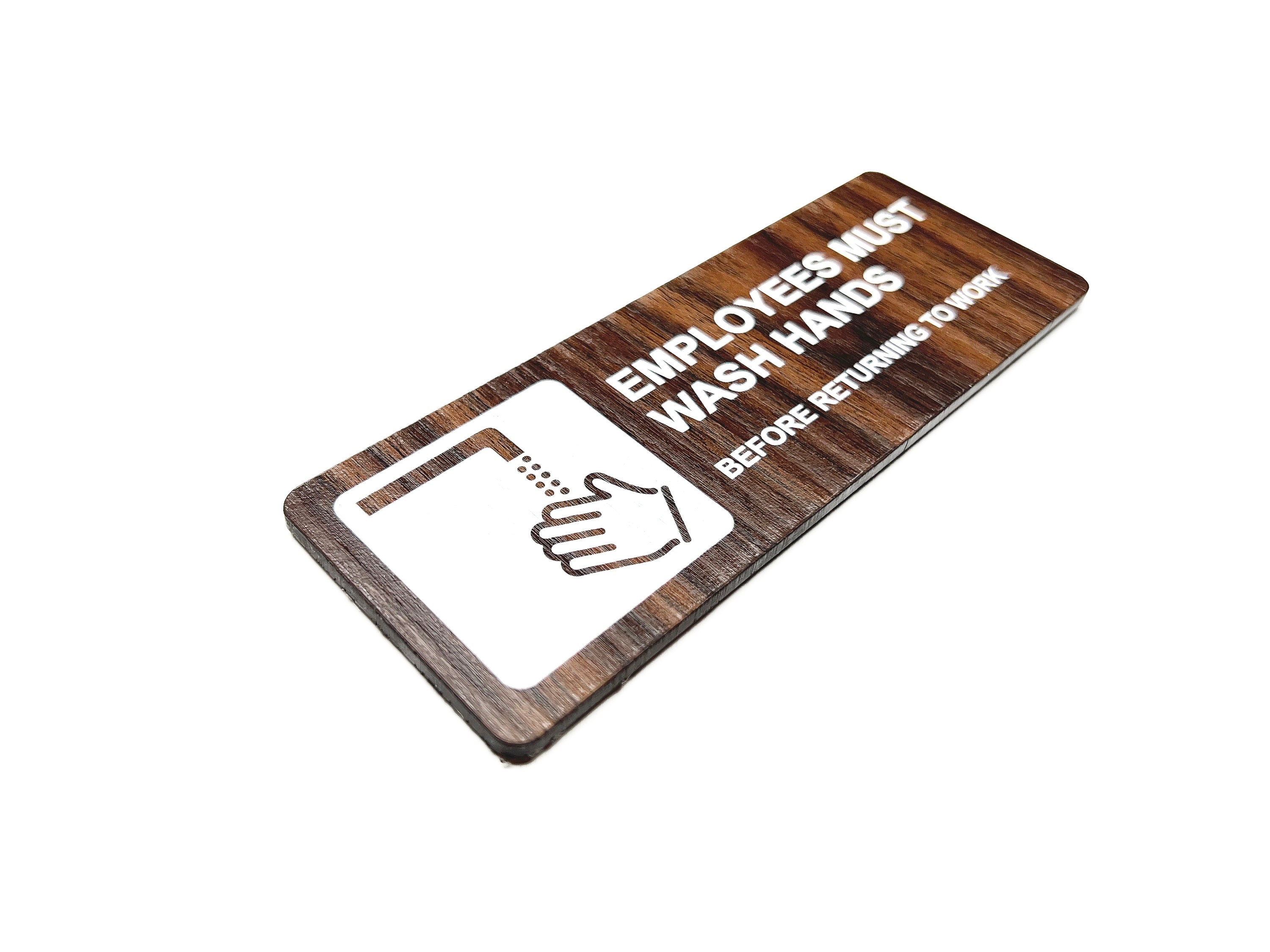 Employees Sign Texture Employees Must Wash Hands Sign Acrylic With Wood Grain Texture 6 X 2.25 ...