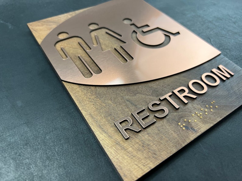 ADA Compliant Sleek Wooden Bathroom Sign With Raised Letters Etsy