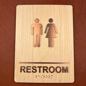ADA Compliant Rustic Wood Bathroom Sign With Raised Letters and Braille ...