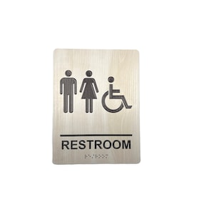 ADA Compliant Bathroom Sign With Braille - Acrylic With Whitewash Wood ...
