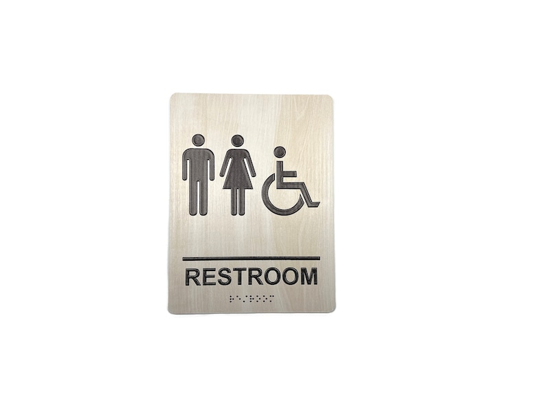 ADA Compliant Bathroom Sign With Braille Acrylic With Whitewash Wood