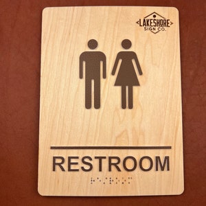ADA Compliant Solid Wood Bathroom Sign With Raised Letters and Braille ...