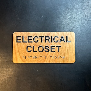 ADA Compliant Wood Utility Sign - Electrical Closet - with Raised Letters and Braille - Custom Signs