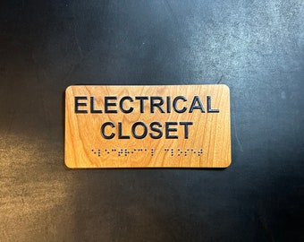 ADA Compliant Wood Utility Sign - Electrical Closet - with Raised Letters and Braille - Custom Signs