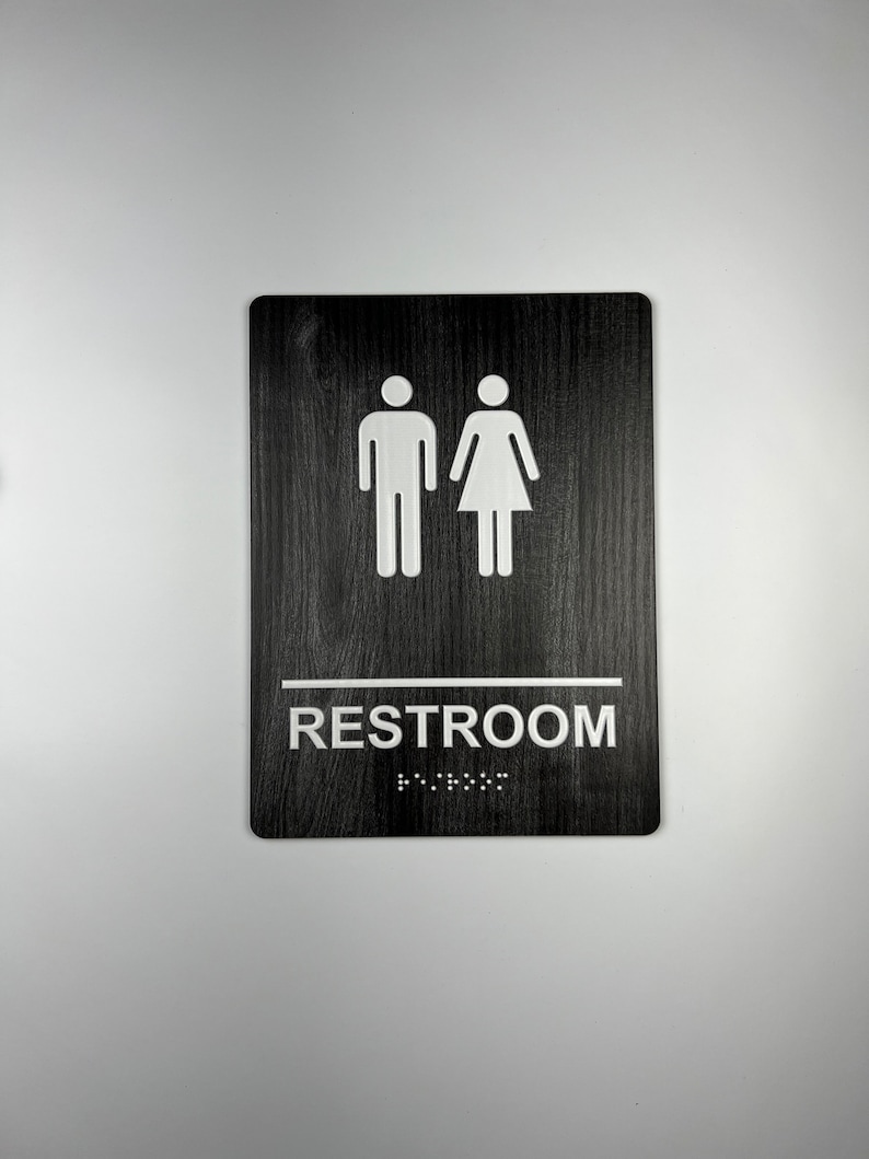 ADA Compliant Bathroom Sign With Braille Acrylic With Charred Wood