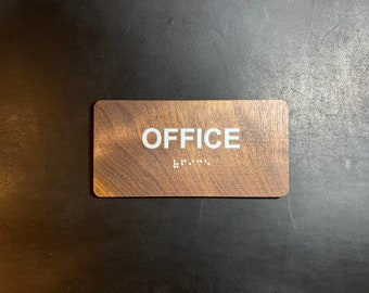 ADA Compliant Wood Office Sign with Raised Letters and Braille