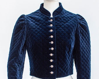 Vintage Blue Cropped Austrian Jacket Size XS |Blue Velvet Blazer | Dark Academia Outfit | Gothic Victorian Vintage