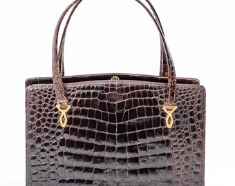 Sac à Main Vintage En Cuir Marron Années 60 - Occasion Authentique - Style Sac De Soirée