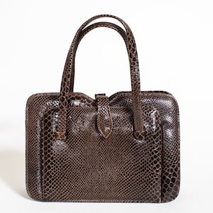 Bolso de cuero marrón vintage / bolso de cuero genuino en relieve / bolso de asa superior vintage de 1970