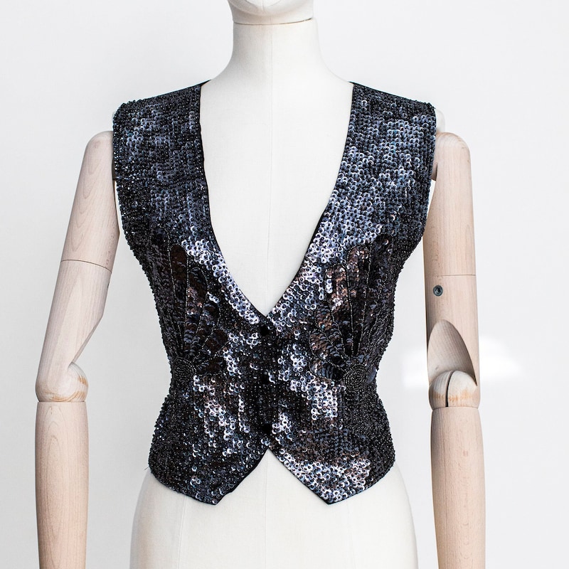 Sequin Waistcoat Black Adult Costume Accessory