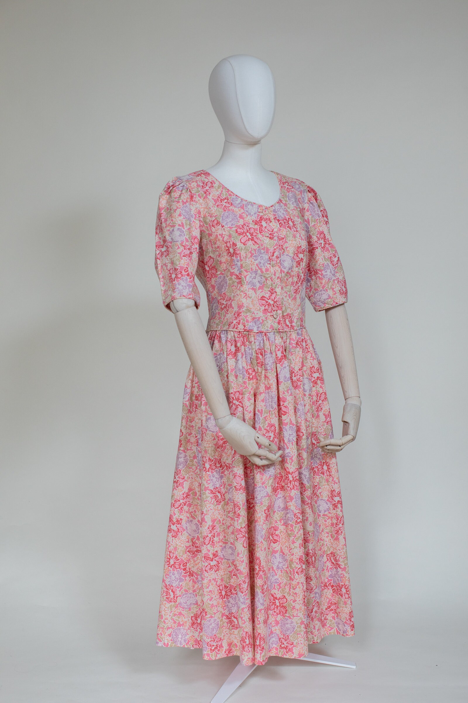 Vintage Laura Ashley Dress 80s Tea Dress Pastel Floral Print Puffy