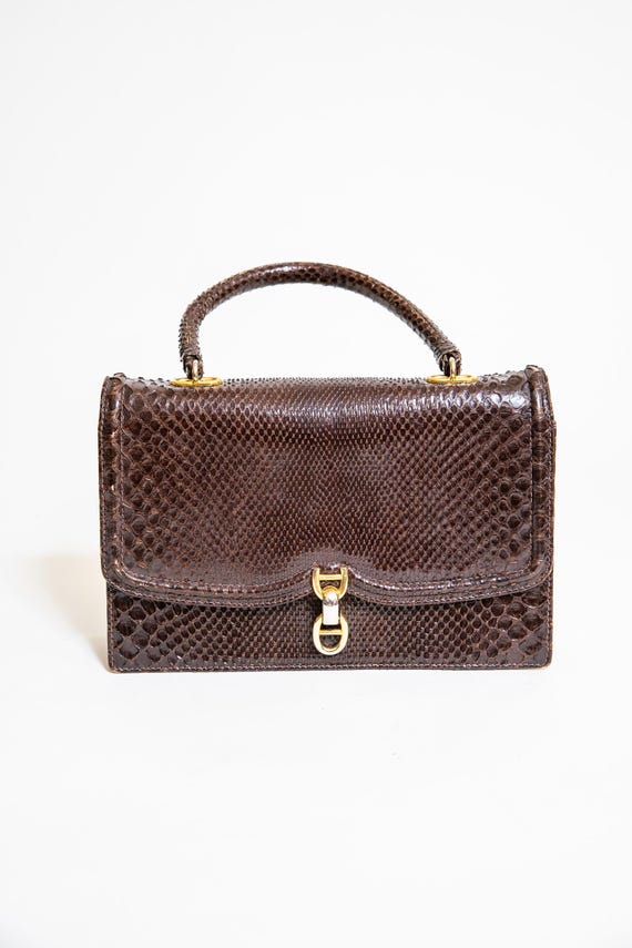 Vintage Exotic Leather Handbag | Art Deco Purse with Gold Hardware