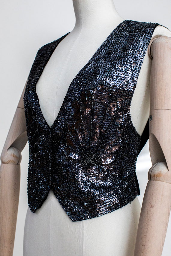 Gilet a sequins vintage Gilet perle pour femme Gilet noir Gilet de soiree barman Gilet clubbing des annees 90 Haut vintage Etsy France