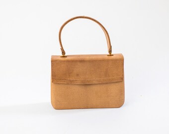 Vintage Beige Exotic Leather Handbag | Small Briefcase Purse
