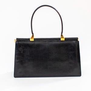 Large vintage black handbag | 1970 authentic vintage top handle bag | black midcentury purse