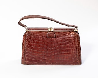 Vintage Exotic Leather Handbag: 1930s-40s Art Deco Purse