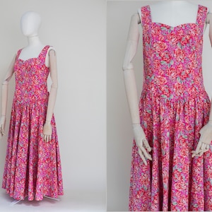Vintage Laura Ashley Dress 80s | Tea dress pastel floral print | Puffy sleeves dress | cottage core dress | garden roses dress