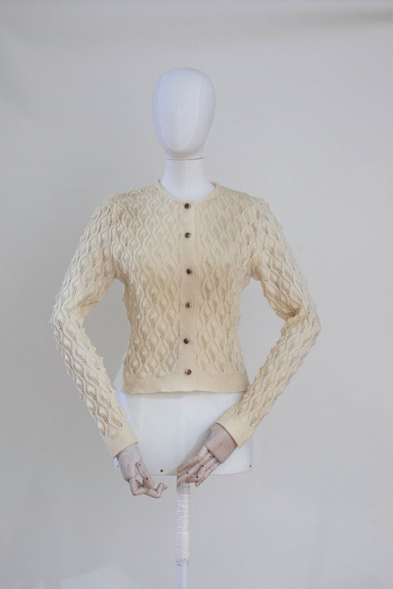 Vintage Austrian Hand Knitted Openwork Cardigan / 