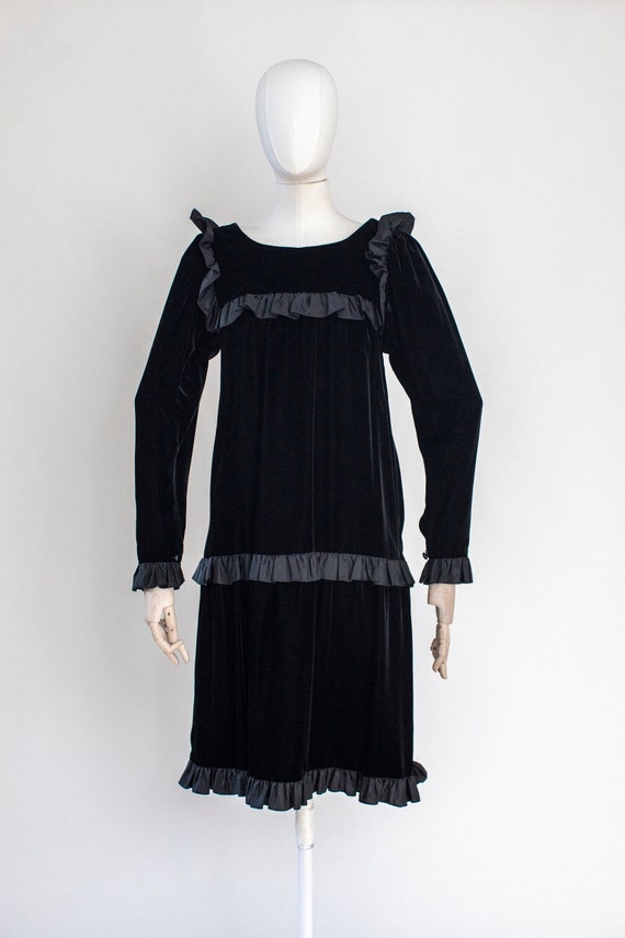 Saint Laurent, 1980s Yves Saint Laurent Black Velvet Taffeta Evening Gown