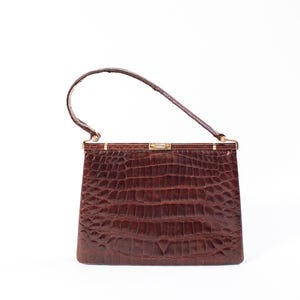 Vintage brown leatherhand bag | Brown vintage bag | Original 1960 vintage top handle bag | Vintage genuine leather purse
