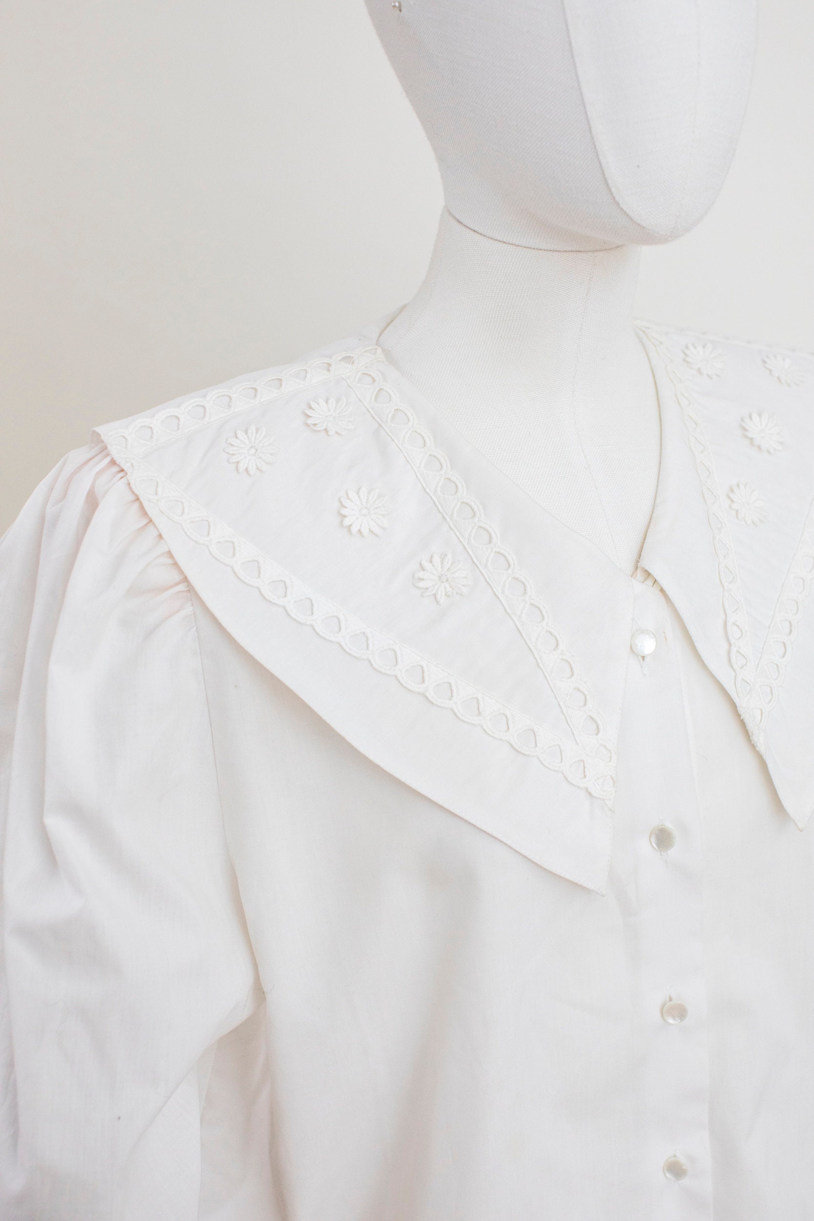 80's White Lace Button Front Blouse by Adini main image 1