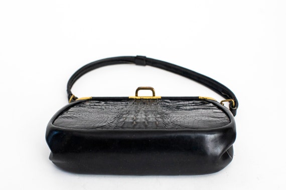 Antique Black Leather Bag | Vintage 40's 30's  Ar… - image 5