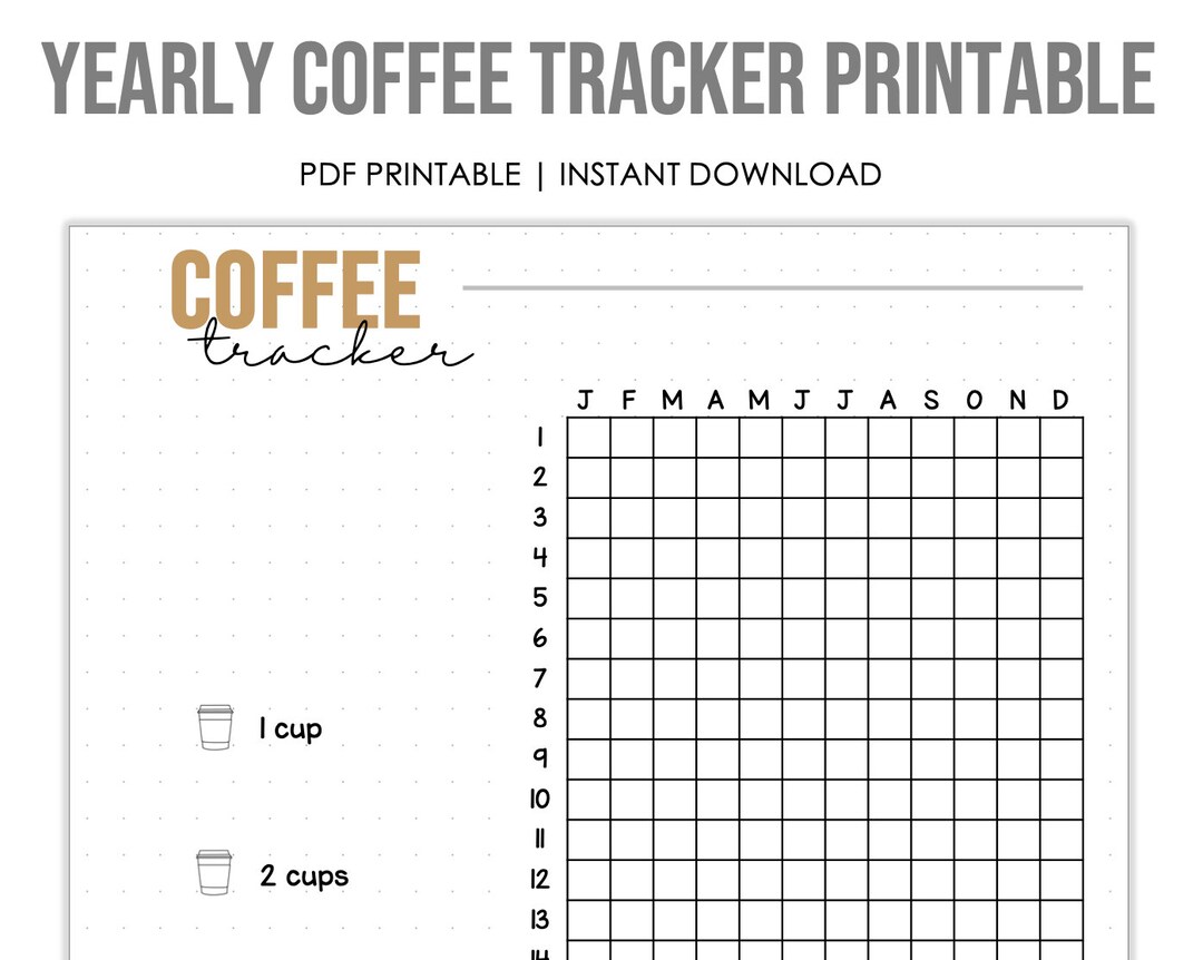 Digital Download Yearly Coffee Tracker, Bullet Journal Insert, Coffee ...