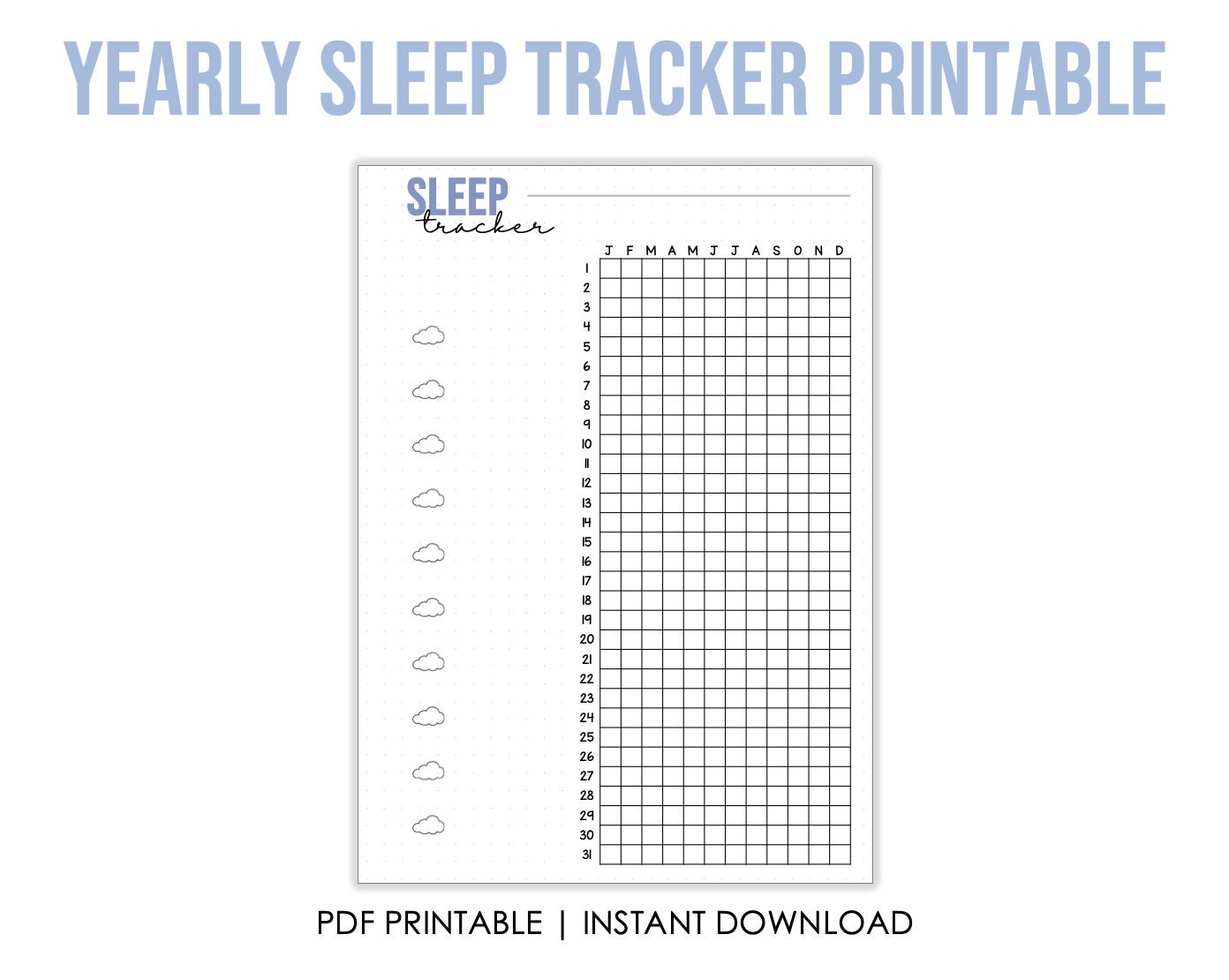 Digital Download Yearly Sleep Tracker, BUJO Insert, Bullet Journal ...