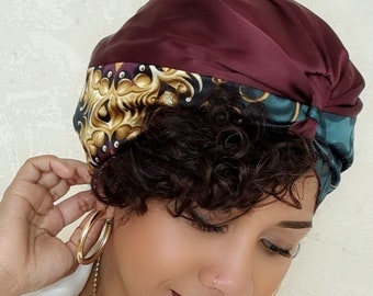 WENDBARER Satin-Turban, Nacht-Turban, Premium-Viskose, Geschenk für sie, Damen-Satin-Mütze, lockiges Haar, Chemo-Mütze, Alopezie