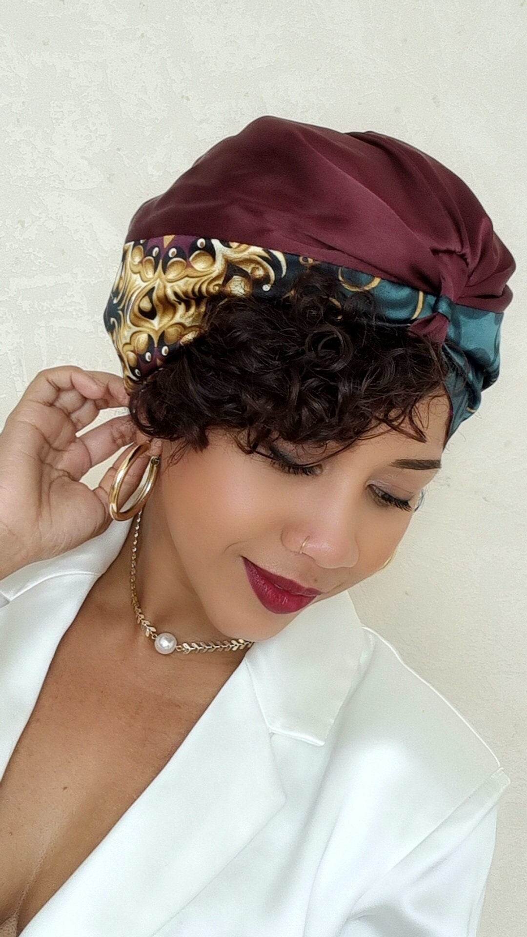 Chapeau Turban Fait Main En Soie Brute - Motifs élégants Multicolores - Taille Unique Femme
