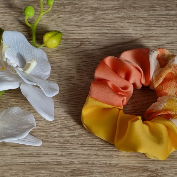 Scrunchie patchwork, chouchou satin, coiffure mariage, cadeau fille original, accessoire cheveux mariage, cadeau maman original