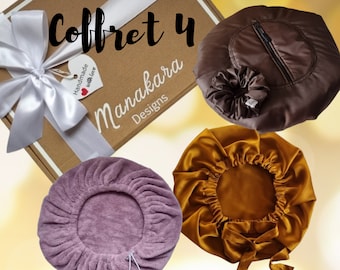 Soin cheveux abimés, bonnet chauffant, Coffret cadeau cheveux, bonnet satin, bonnet microfibre,  cadeau pour elle