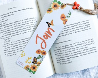 Personalized Name Bookmarks: Butterfly/Sunflower | Unique Gift Ideas | Gifts for Bookworms | Friend Gifts | Beautiful Book Accessory