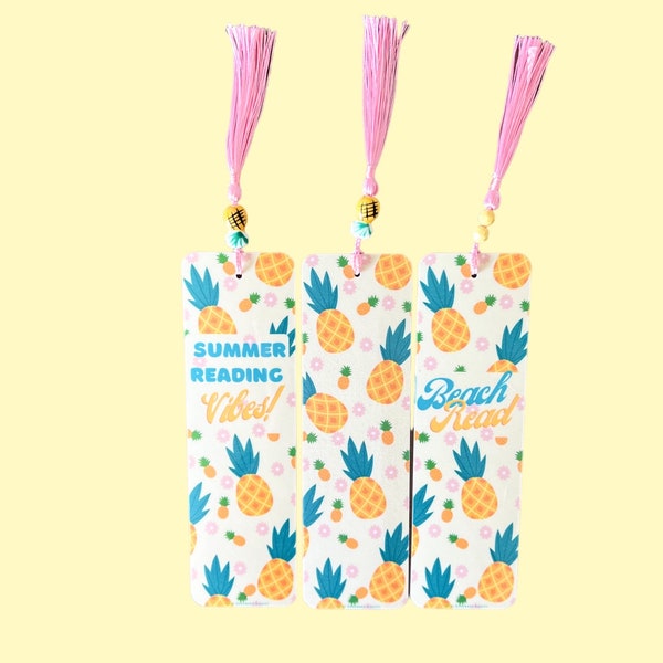 Pineapple Fruity Summer Bookmarks | Personalization Option | Fun Reader Gift | Book Club Gift Ideas | Laminated with Tassel | Book Accessory