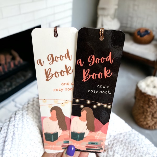 Good Book, Cozy Nook Bookmark | Book Accessory | Gifts for Readers | Laminated With Tassel | Book Club | Gift for Her | 2 Color Option