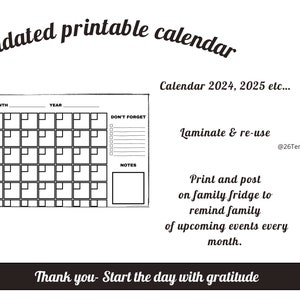 Yearly calendar planner to print at home. Monthly printable that you can use as many times as you need. Laminate and re-use! Letter size
