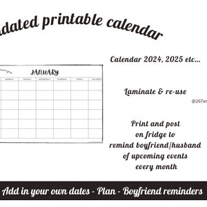 Undated Blank Wall Calendar with positive quotes. Print and add to your desk to stay organized. Yearly Desk Calendar, Printable Calendars