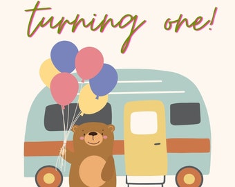Minimalistic Camping Bear Birthday Invitation. Birthday Card. Birthday Invitation. Camping Birthday. Editable Birthday Party Invitation
